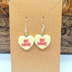 Valentine's Day Earrings Be Mine Yellow Candy Hearts